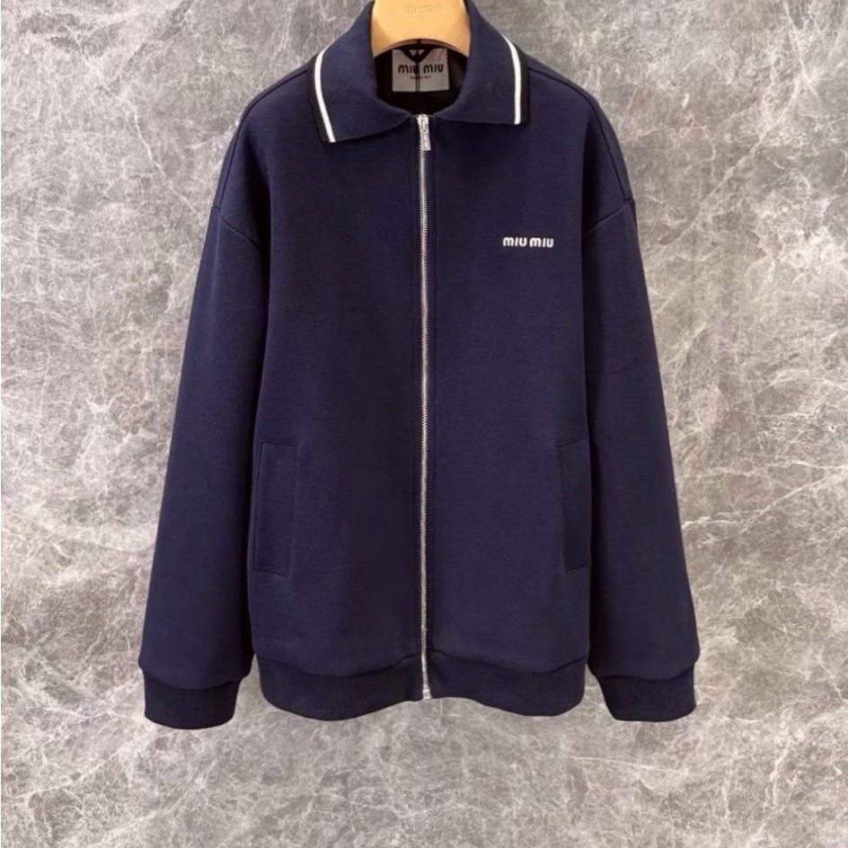 Nwt Miu Miu Logo Zip Jacket - Navy/White